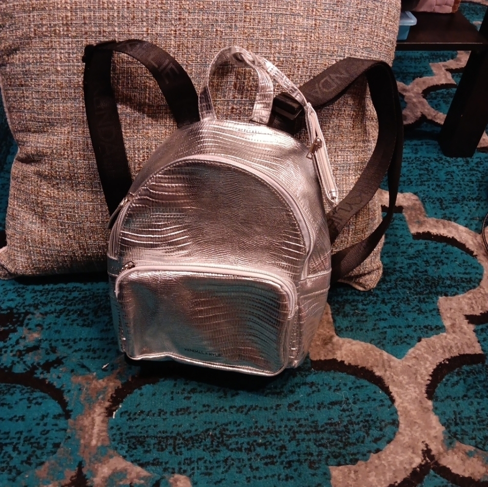 Kendal & Kylie Silver NWT poly vinyl croc mini backpack 11 x 8.1/2 x 3.1/2
